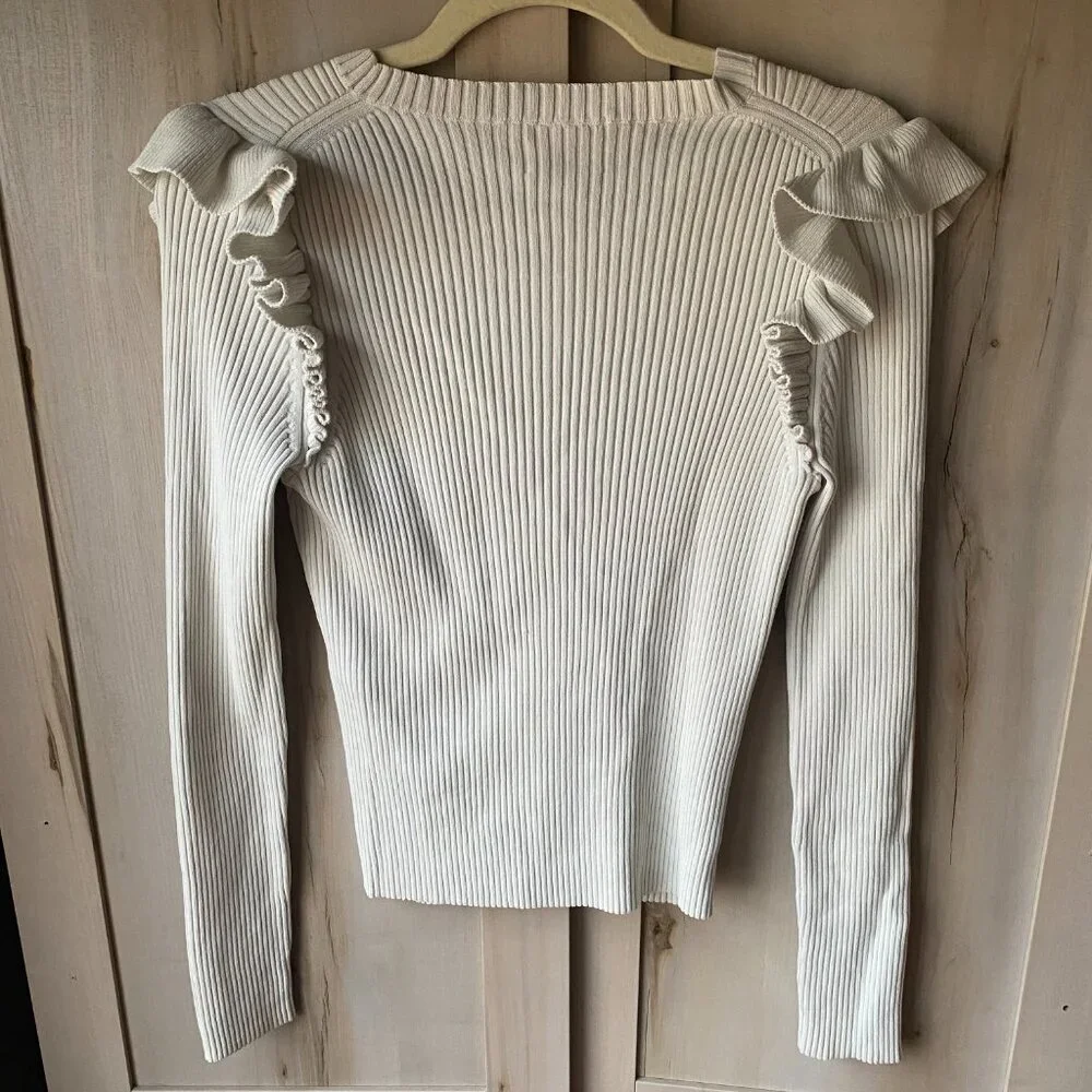 Cinq à Sept Cream Ribbed Sweater - Picture 7 of 10